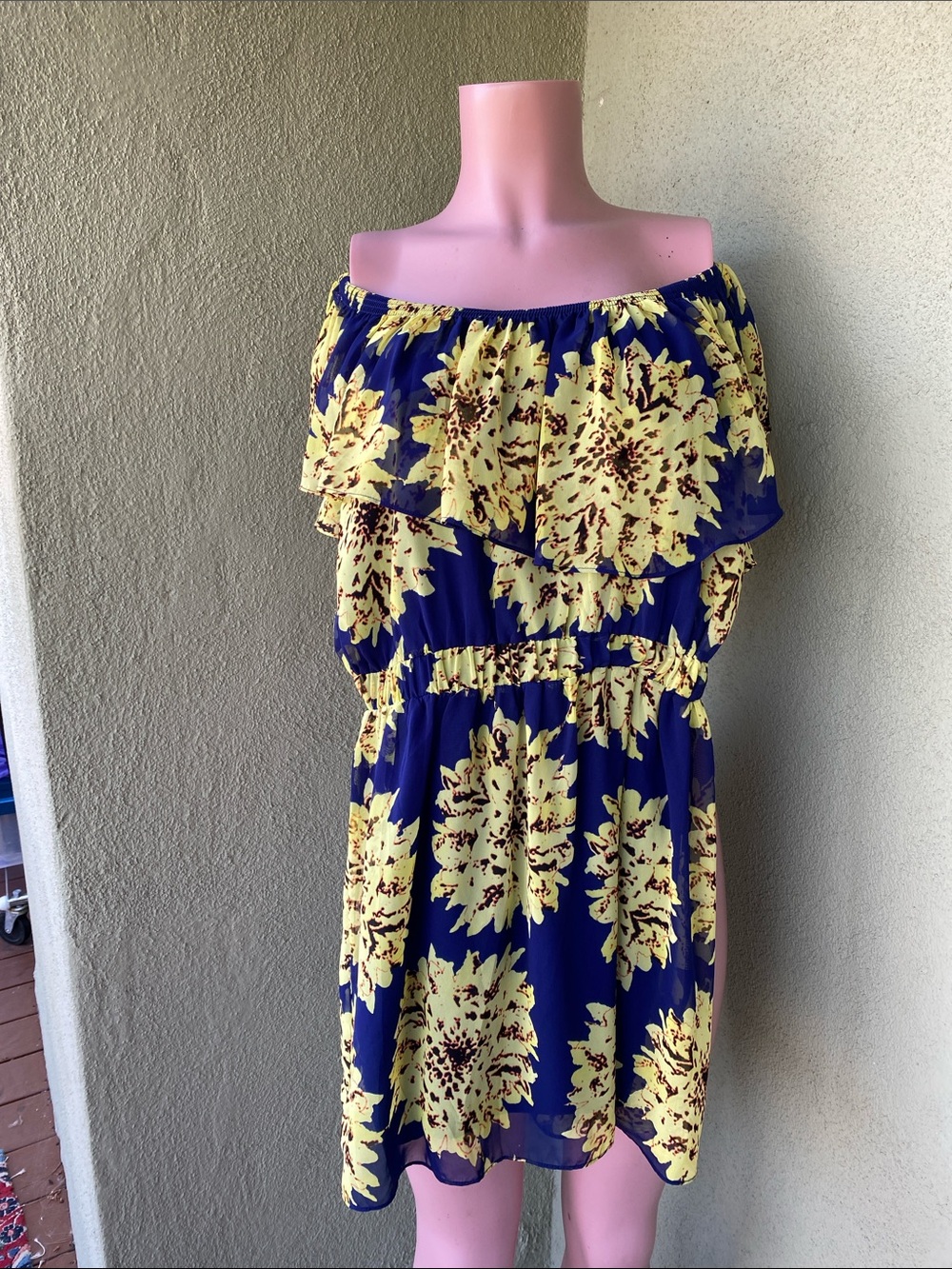 Pinkyotto Navy One-Shoulder Floral Sundress with Yellow Blooms